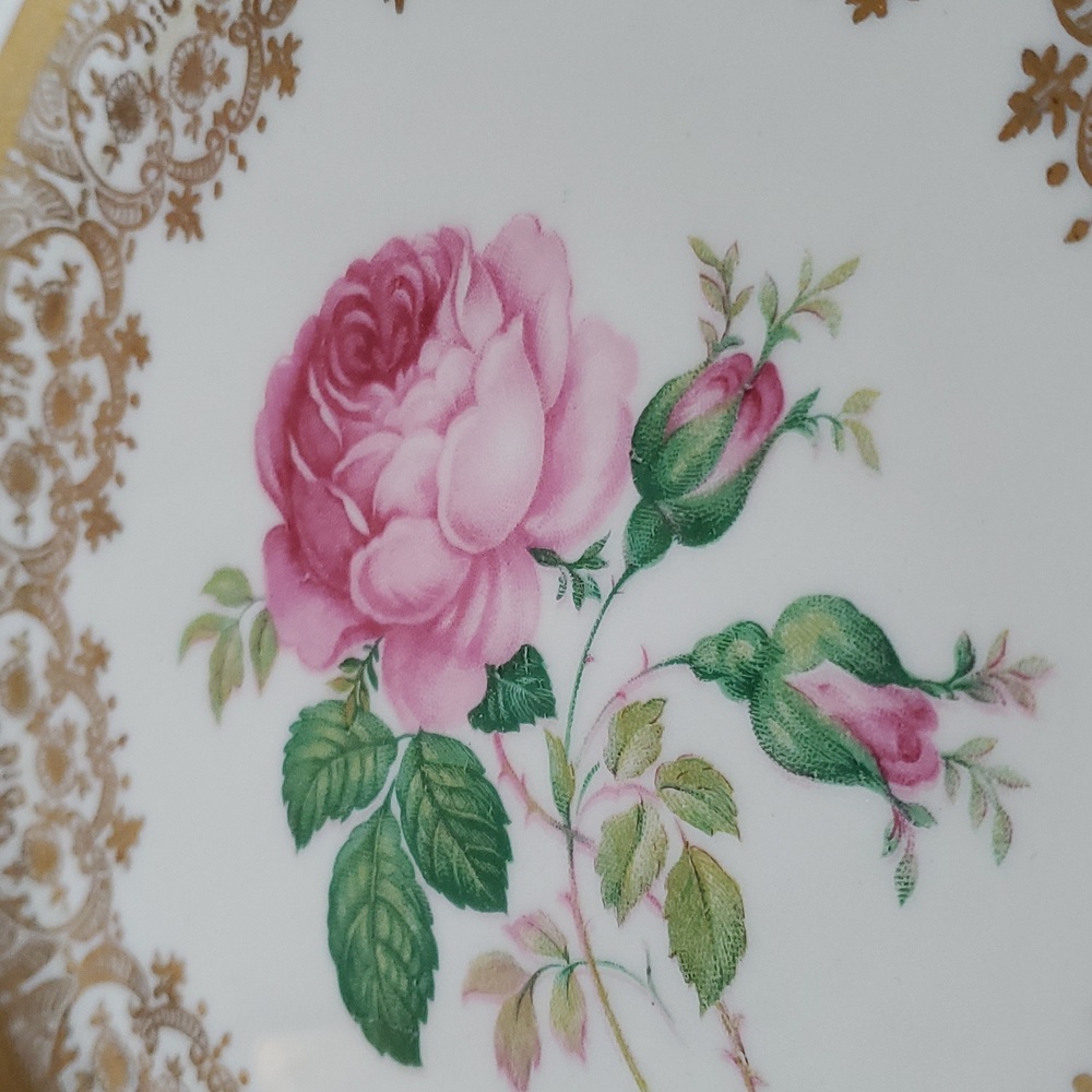 Vintage Gold and Cream Rose🌹Floral Dinner Plate Fondeville New York Laurelton - Picture 4 of 9